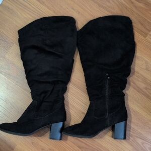 Black Suede Knee-High Boots